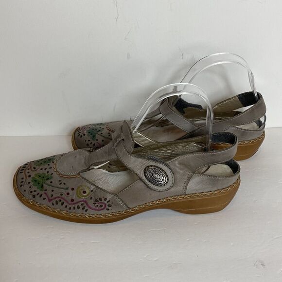 Rieker Antistress leather printed clover grey sandals size 9.5 - Picture 5 of 8